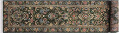 handmade Traditional Gulzar Green Blue Hand Knotted RUNNER 100% WOOL area rug 3' x 12'