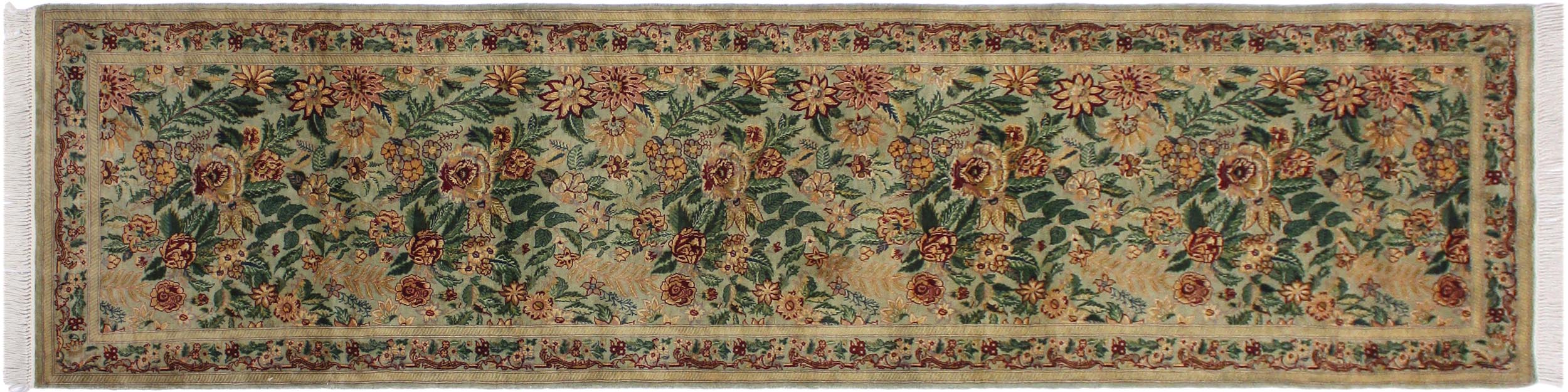 handmade Traditional Gohar Green Red Hand Knotted RUNNER 100% WOOL area rug 3' x 10'