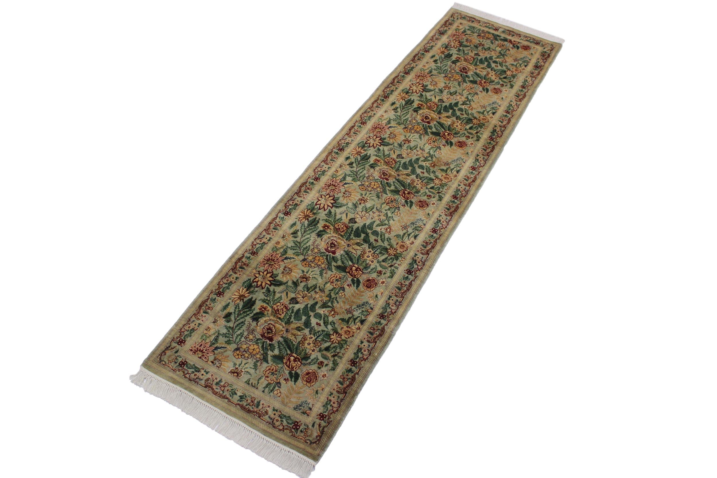 handmade Traditional Gohar Green Red Hand Knotted RUNNER 100% WOOL area rug 3' x 10'