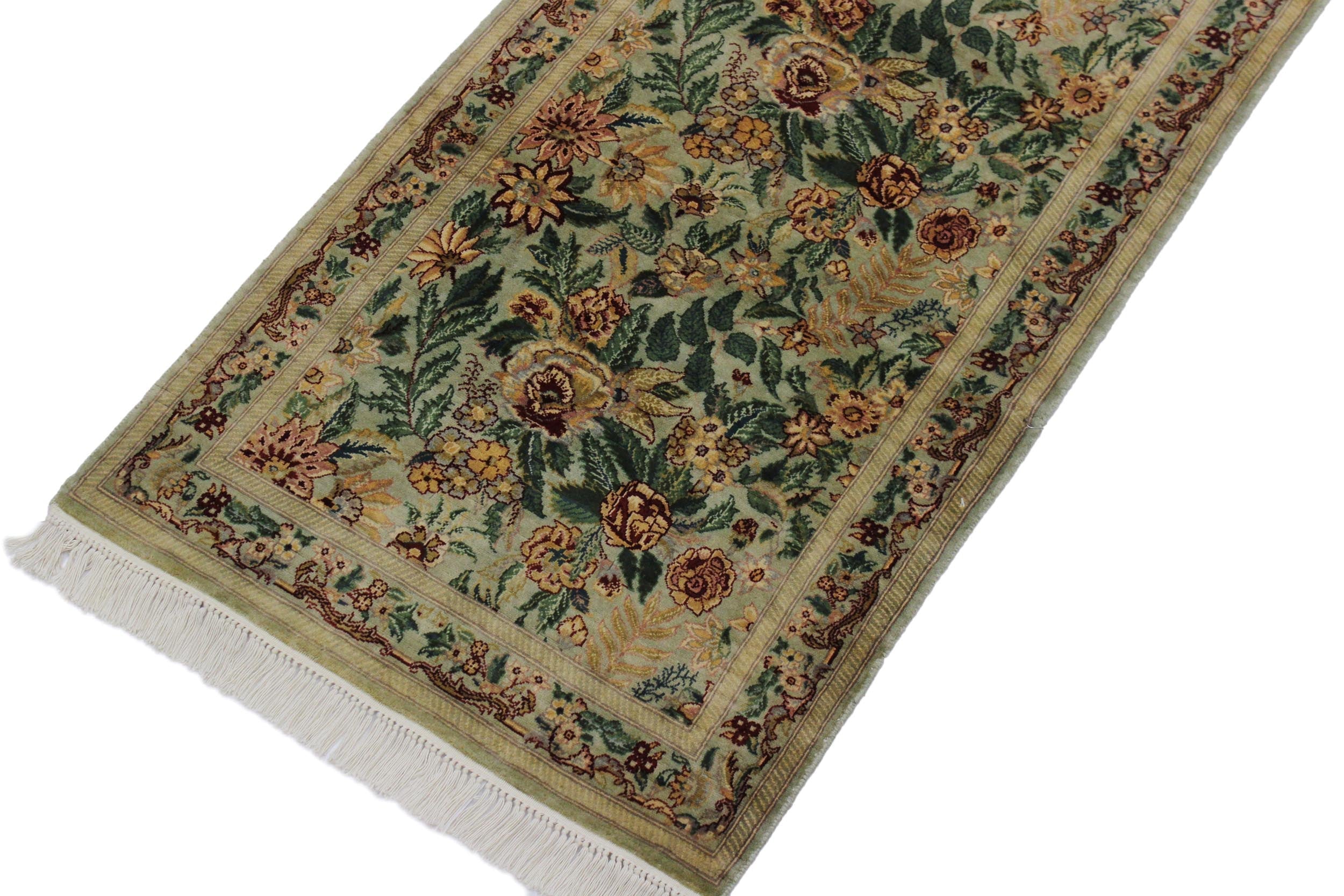 handmade Traditional Gohar Green Red Hand Knotted RUNNER 100% WOOL area rug 3' x 10'