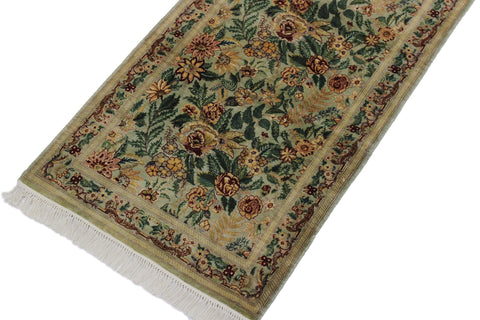 handmade Traditional Gohar Green Red Hand Knotted RUNNER 100% WOOL area rug 3' x 10'