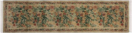 handmade Traditional Gohar Green Red Hand Knotted RUNNER 100% WOOL area rug 3' x 10'