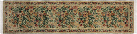 handmade Traditional Gohar Green Red Hand Knotted RUNNER 100% WOOL area rug 3' x 10'