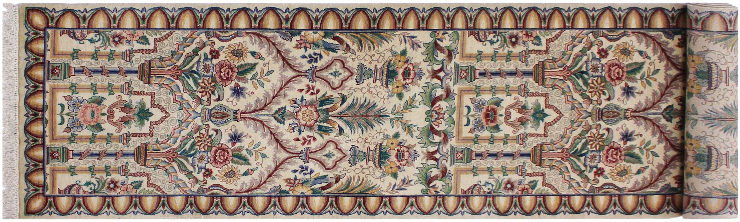 handmade Traditional Mahal Beige Blue Hand Knotted RUNNER 100% WOOL area rug 3' x 12'