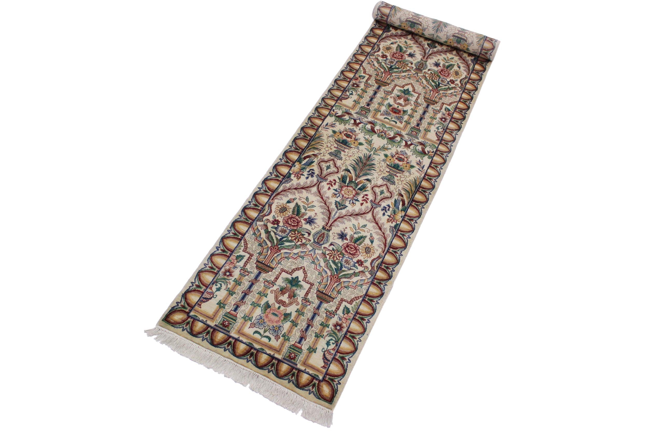 handmade Traditional Mahal Beige Blue Hand Knotted RUNNER 100% WOOL area rug 3' x 12'