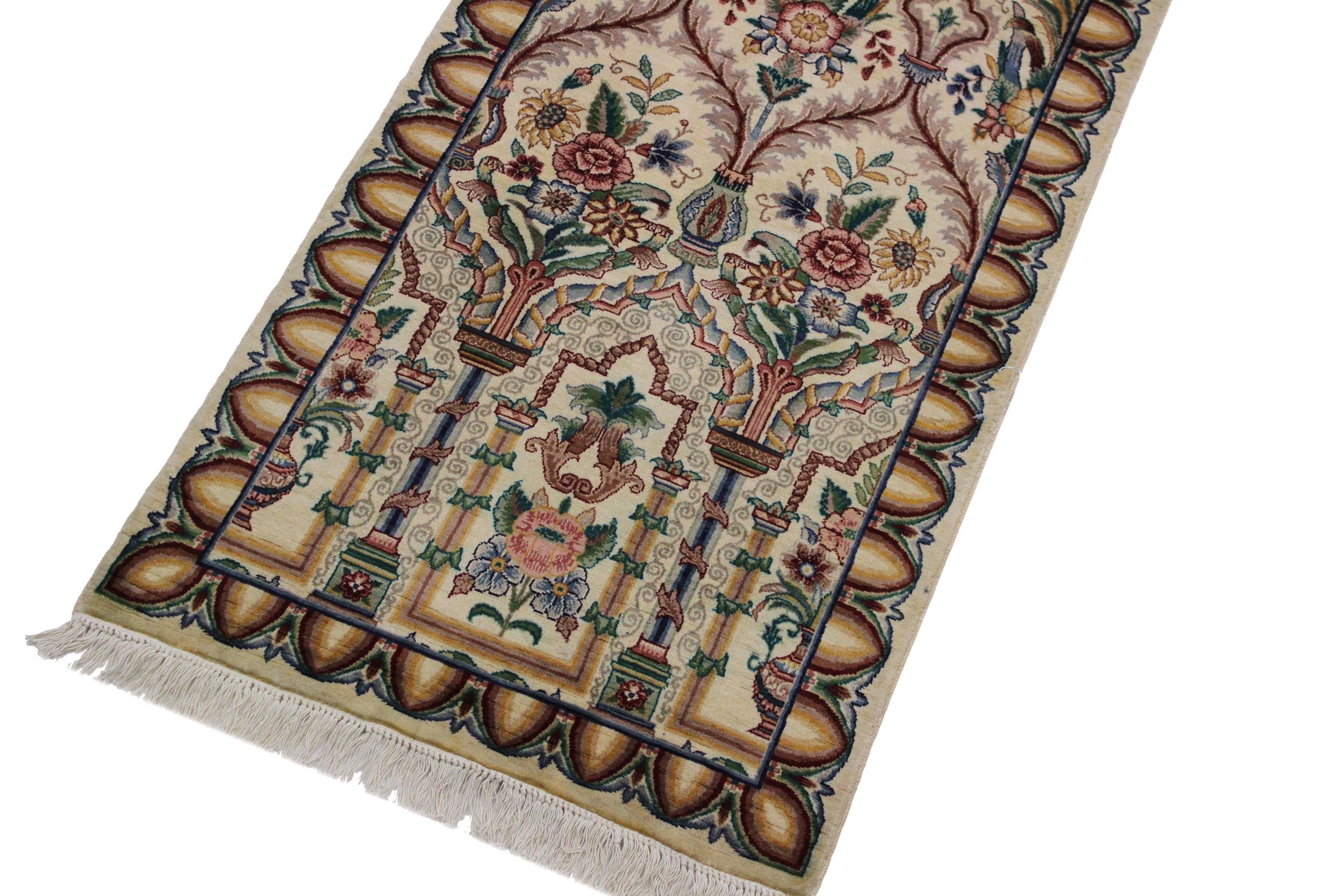 handmade Traditional Mahal Beige Blue Hand Knotted RUNNER 100% WOOL area rug 3' x 12'