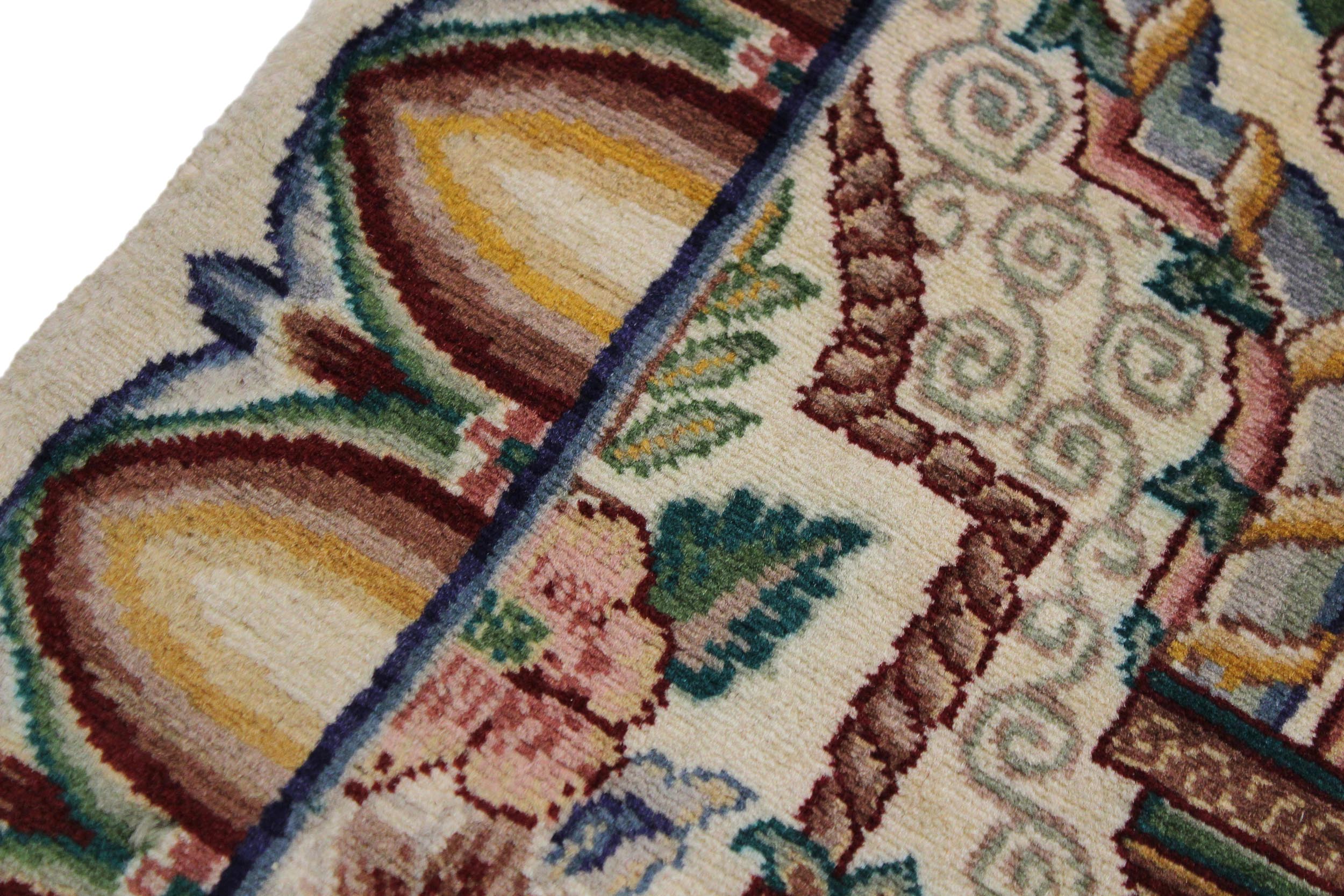 handmade Traditional Mahal Beige Blue Hand Knotted RUNNER 100% WOOL area rug 3' x 12'