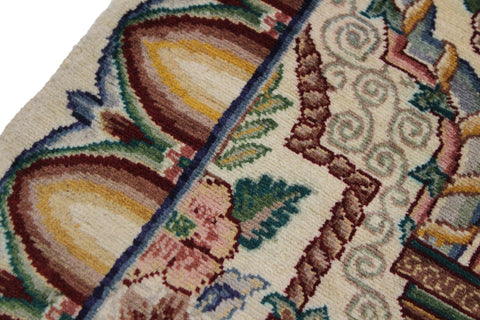 handmade Traditional Mahal Beige Blue Hand Knotted RUNNER 100% WOOL area rug 3' x 12'
