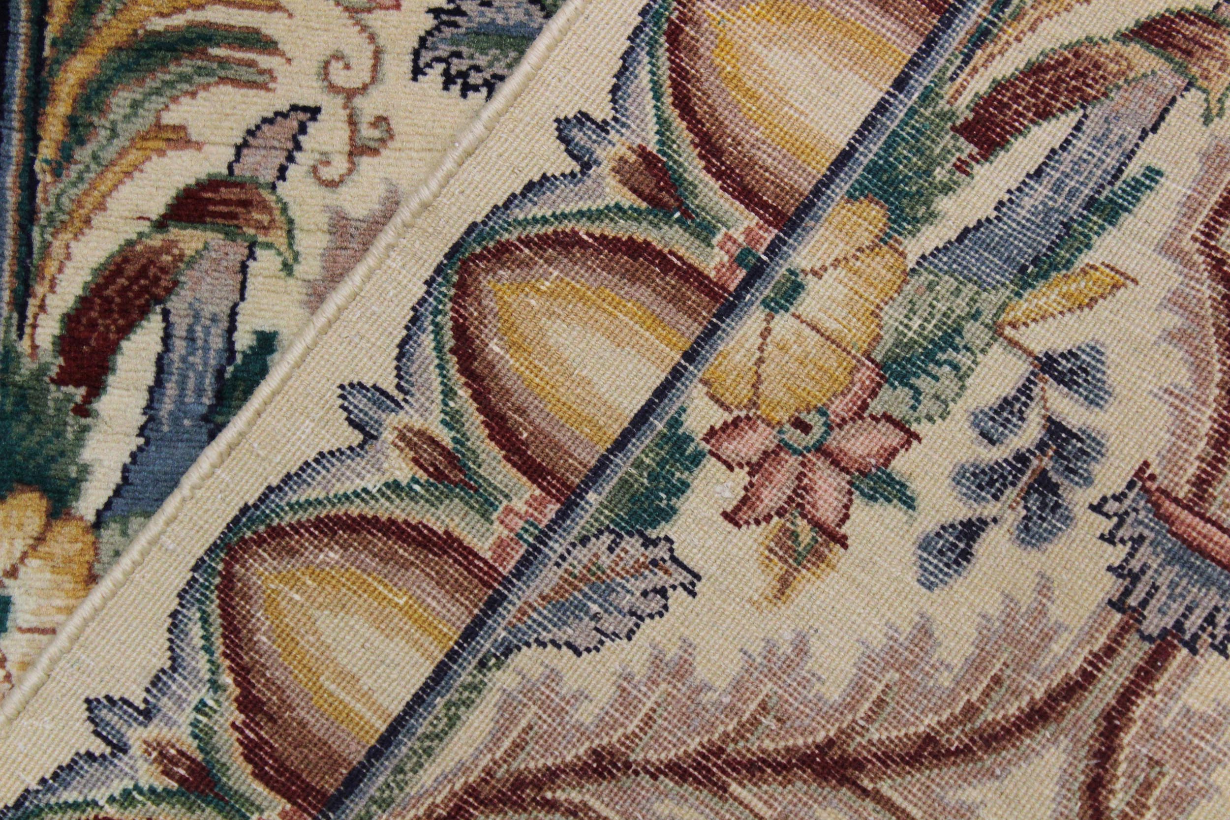 handmade Traditional Mahal Beige Blue Hand Knotted RUNNER 100% WOOL area rug 3' x 12'