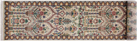 handmade Traditional Mahal Beige Blue Hand Knotted RUNNER 100% WOOL area rug 3' x 12'