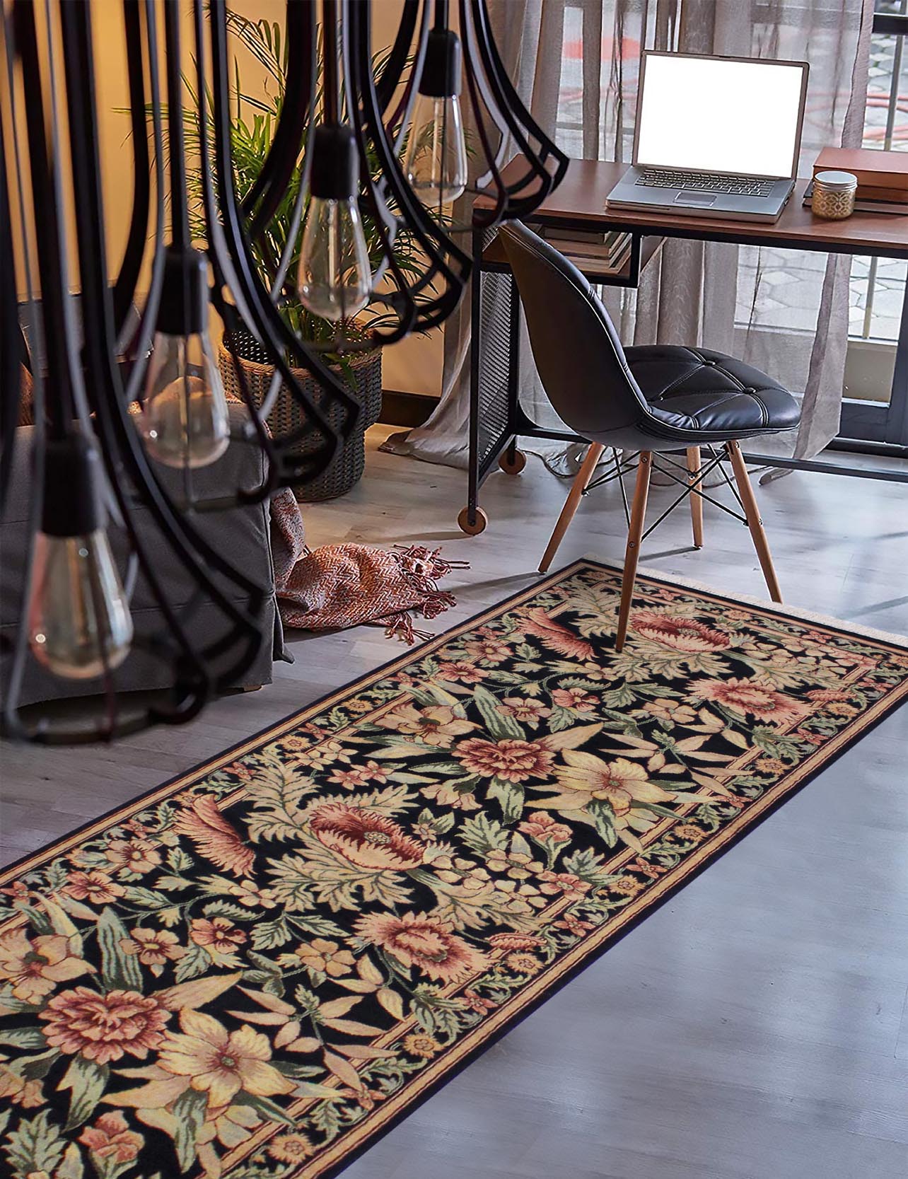 handmade Traditional Nawazish Black Pink Hand Knotted RUNNER 100% WOOL area rug 3' x 12'