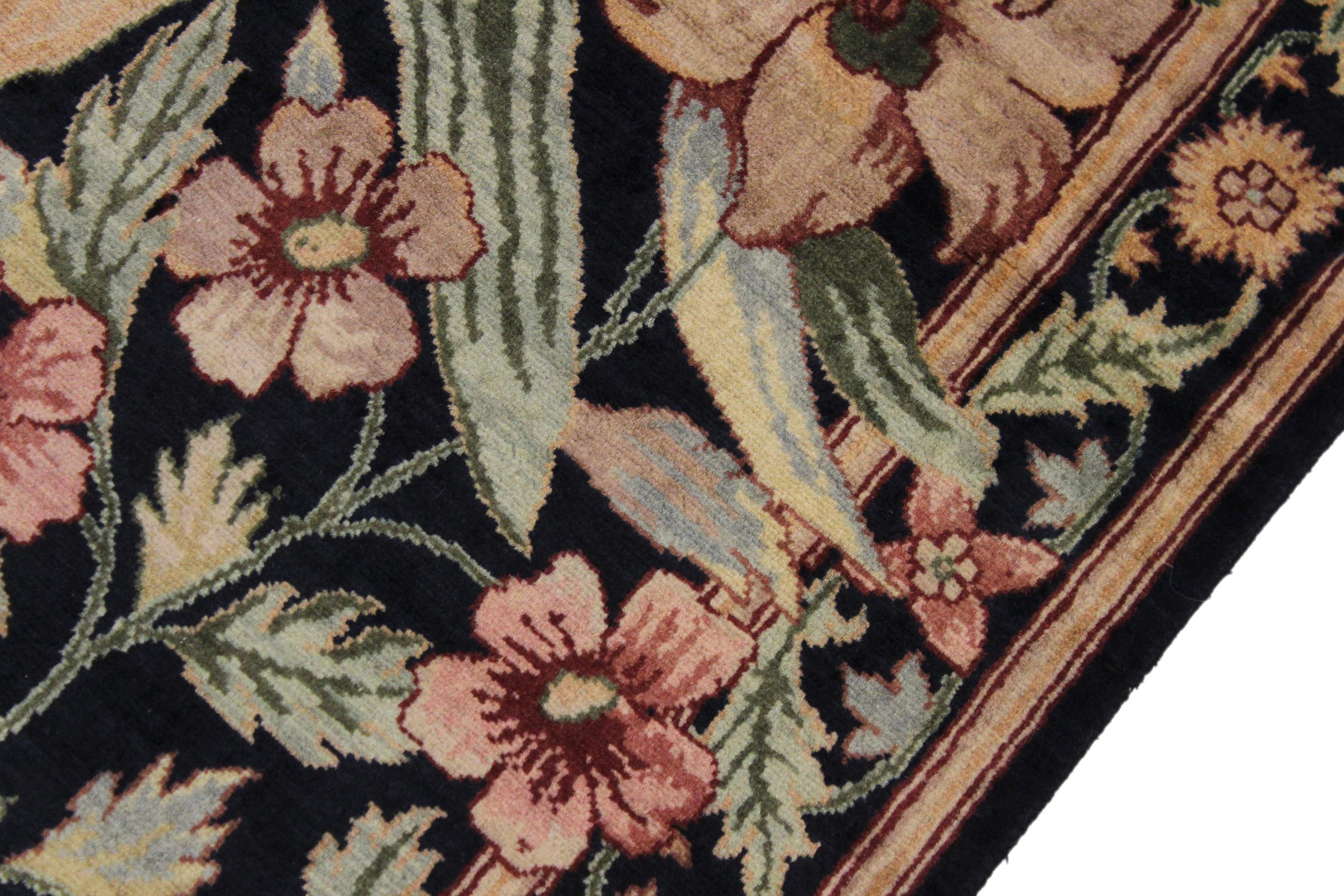 handmade Traditional Nawazish Black Pink Hand Knotted RUNNER 100% WOOL area rug 3' x 12'