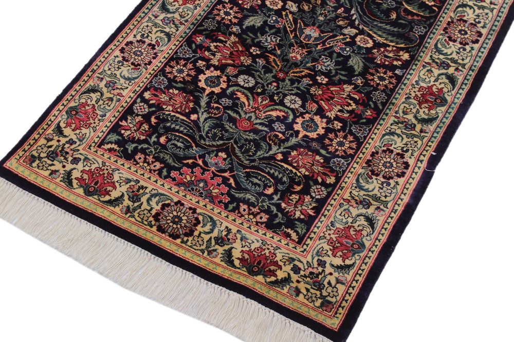 handmade Traditional Gohar Blue Beige Hand Knotted RUNNER 100% WOOL area rug 3' x 7'