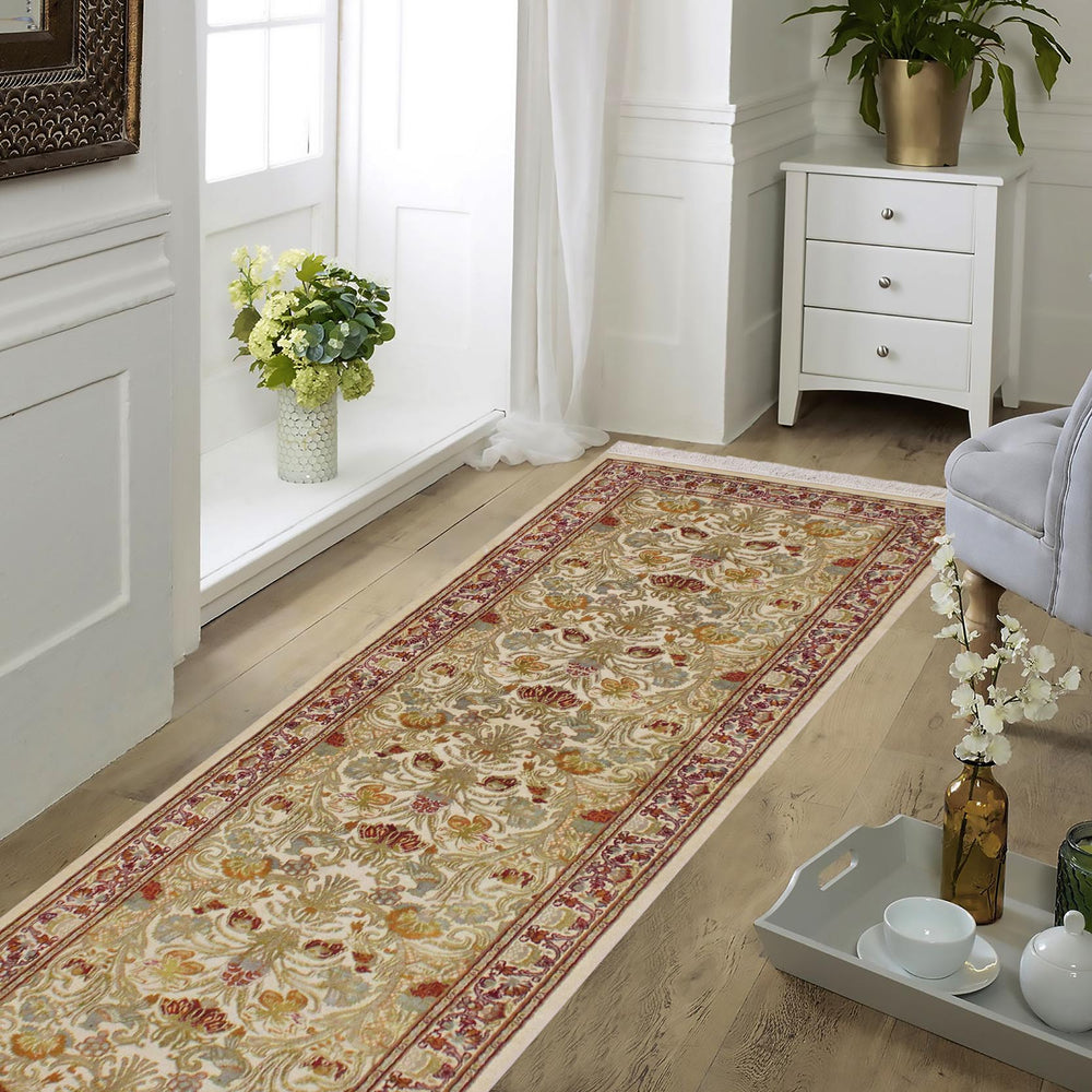 handmade Traditional William Ivory Rust Hand Knotted RUNNER 100% WOOL area rug 3' x 12'