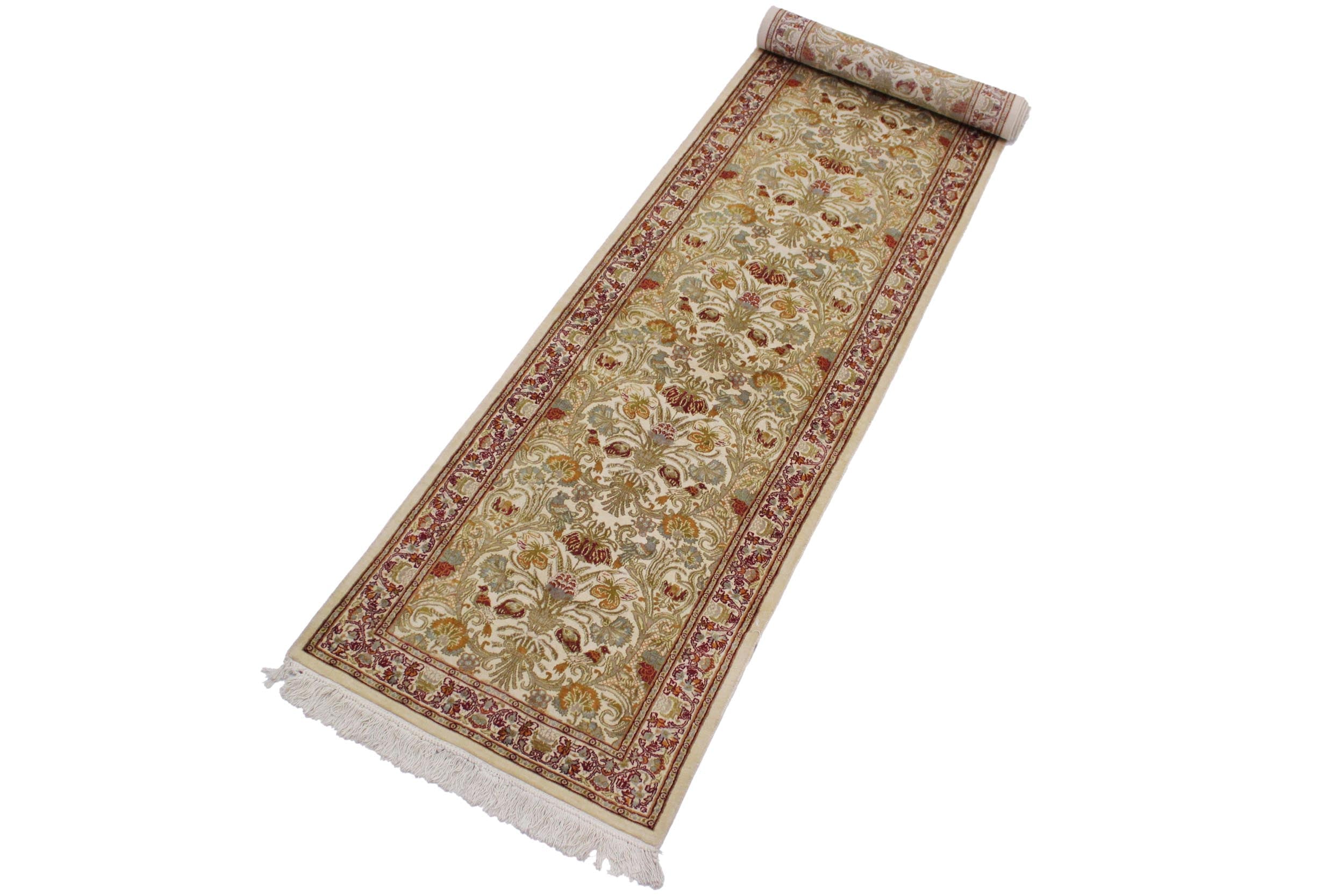 handmade Traditional William Ivory Rust Hand Knotted RUNNER 100% WOOL area rug 3' x 12'