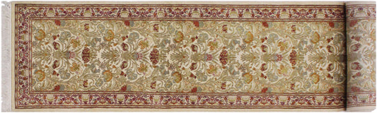 handmade Traditional William Ivory Rust Hand Knotted RUNNER 100% WOOL area rug 3' x 12'