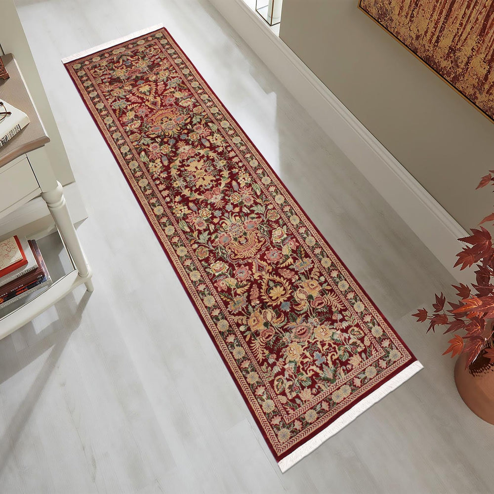 handmade Traditional William Red Lt. Gold Hand Knotted RUNNER 100% WOOL area rug 3' x 10'