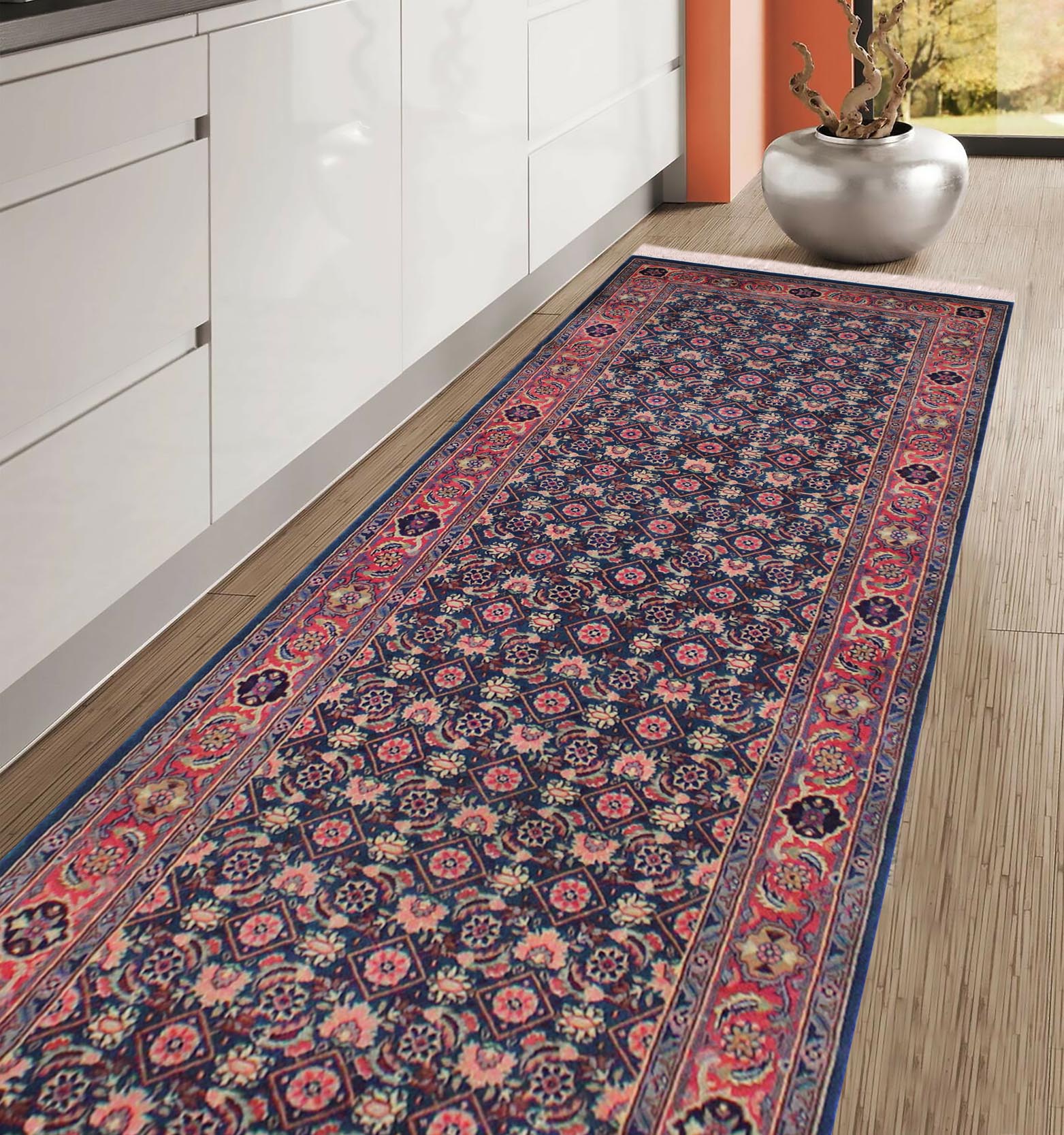 handmade Traditional Kashan Blue Pink Hand Knotted RUNNER 100% WOOL area rug 3' x 10'
