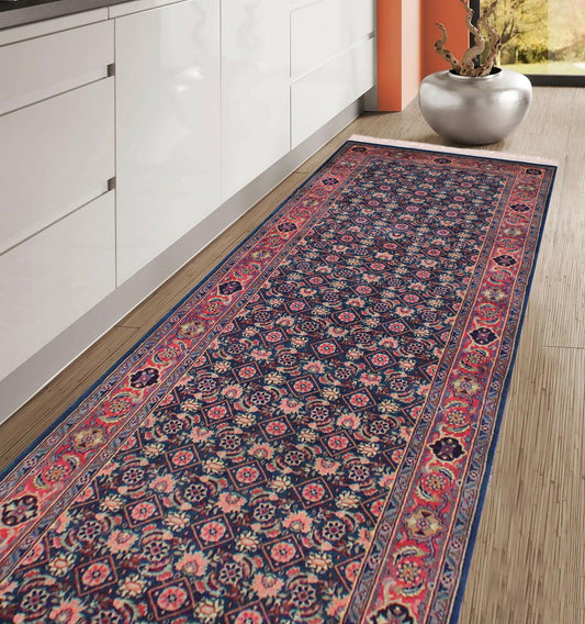 handmade Traditional Kashan Blue Pink Hand Knotted RUNNER 100% WOOL area rug 3' x 10'