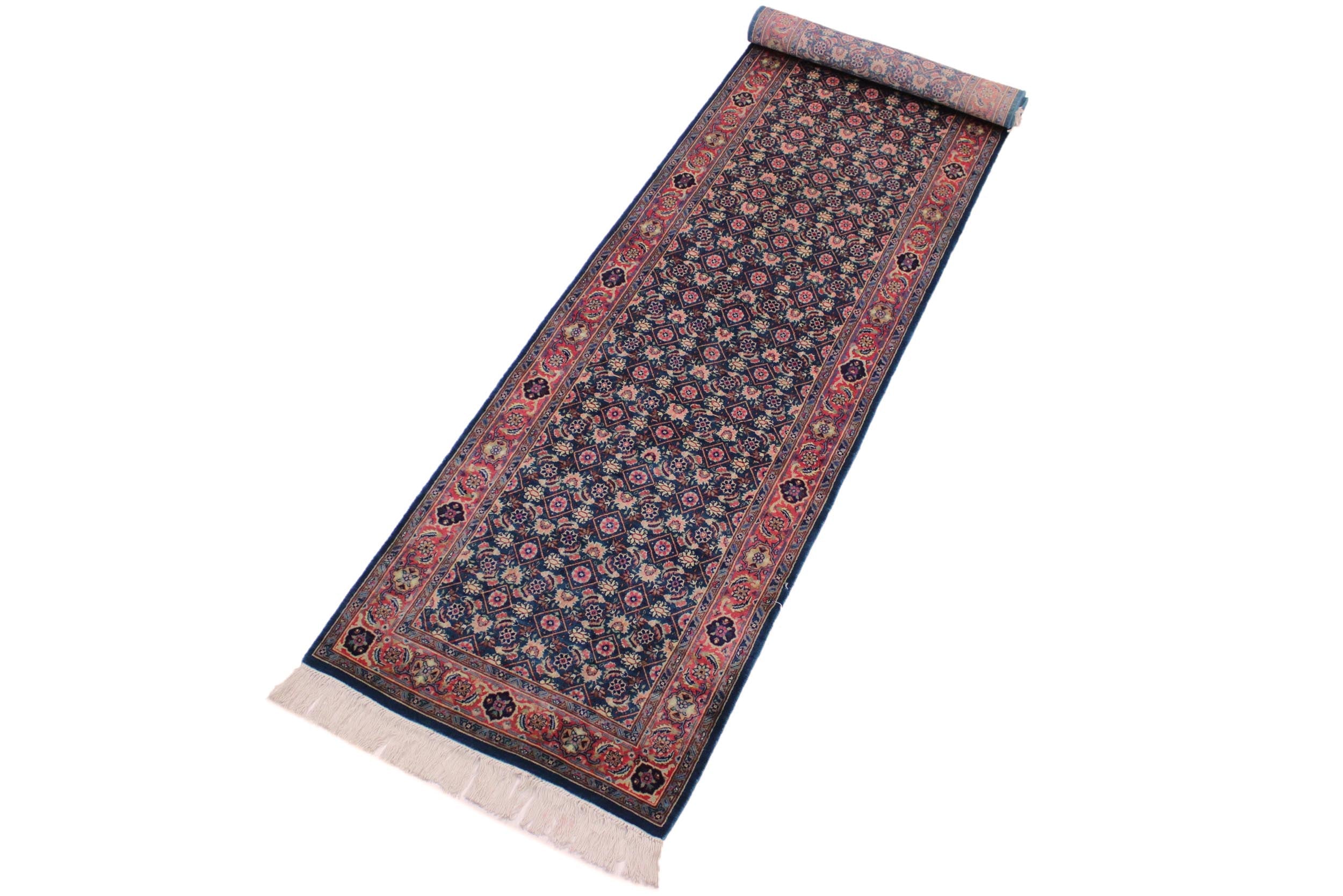 handmade Traditional Kashan Blue Pink Hand Knotted RUNNER 100% WOOL area rug 3' x 10'