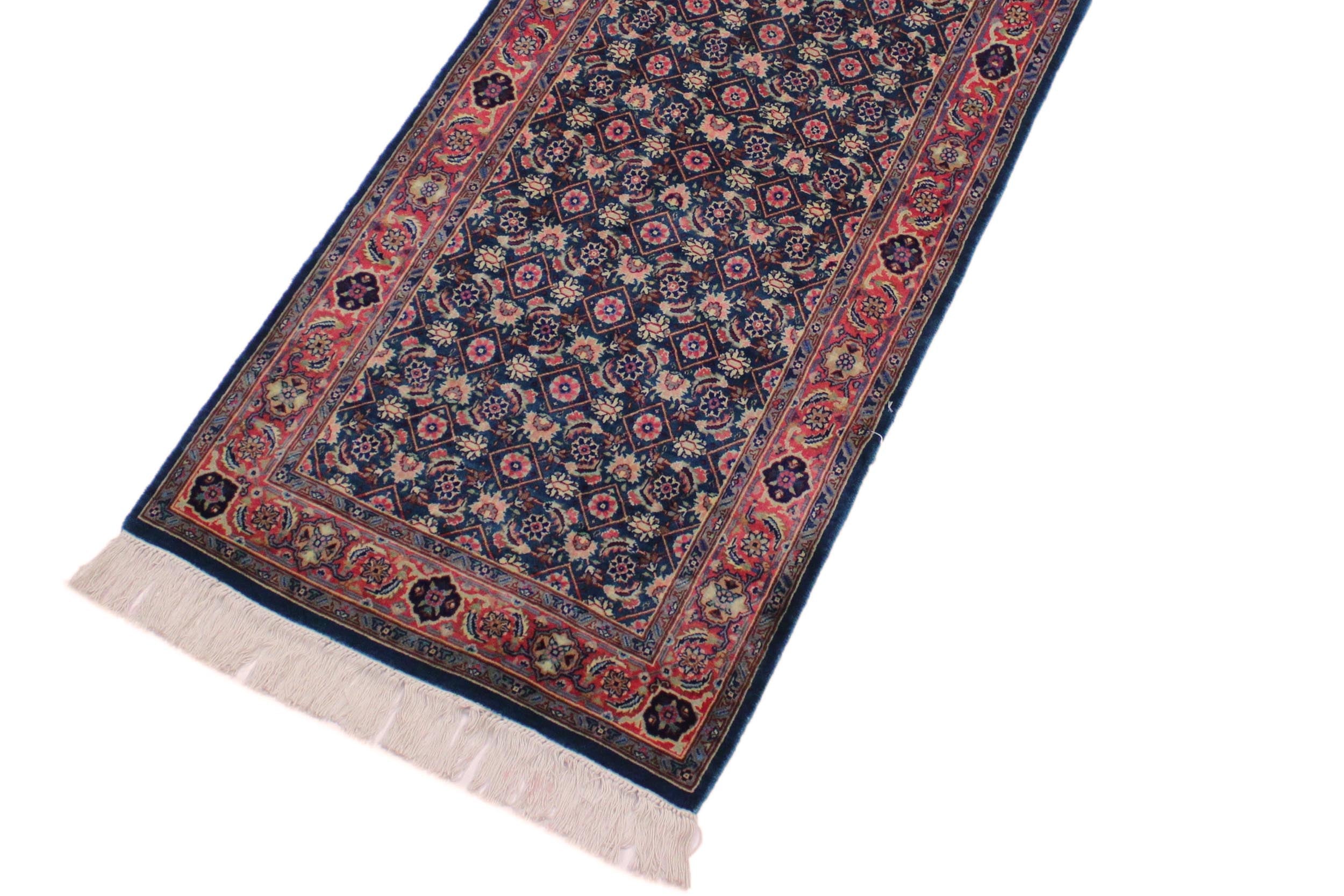 handmade Traditional Kashan Blue Pink Hand Knotted RUNNER 100% WOOL area rug 3' x 10'
