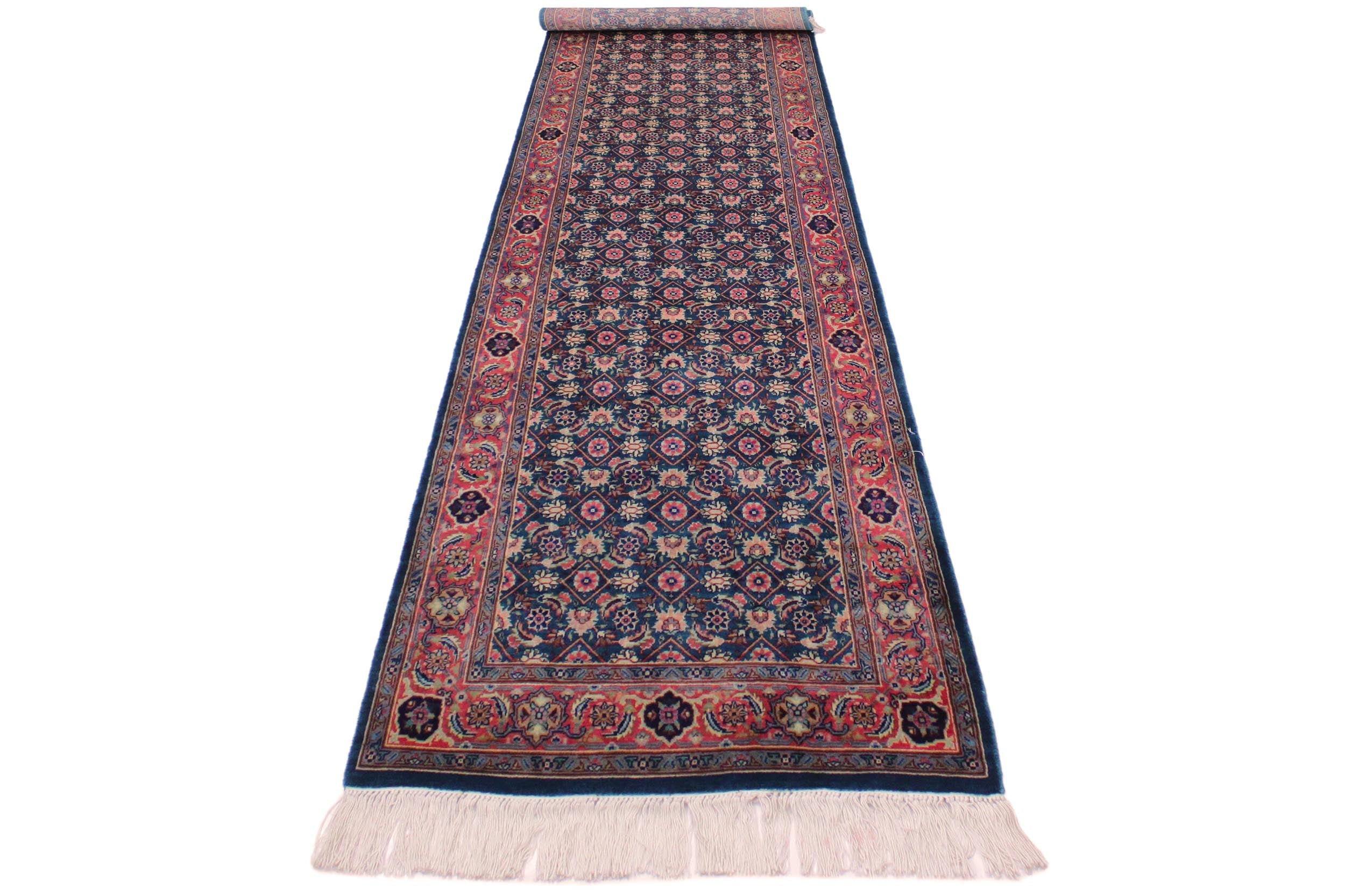 handmade Traditional Kashan Blue Pink Hand Knotted RUNNER 100% WOOL area rug 3' x 10'