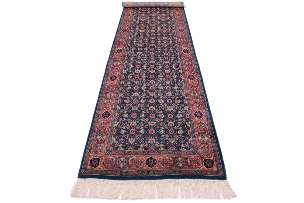 handmade Traditional Kashan Blue Pink Hand Knotted RUNNER 100% WOOL area rug 3' x 10'