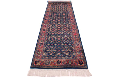 handmade Traditional Kashan Blue Pink Hand Knotted RUNNER 100% WOOL area rug 3' x 10'