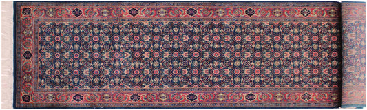 handmade Traditional Kashan Blue Pink Hand Knotted RUNNER 100% WOOL area rug 3' x 10'