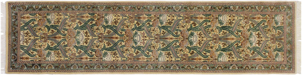 handmade Traditional Hamjolie Beige Green Hand Knotted RUNNER 100% WOOL area rug 2' x 10'