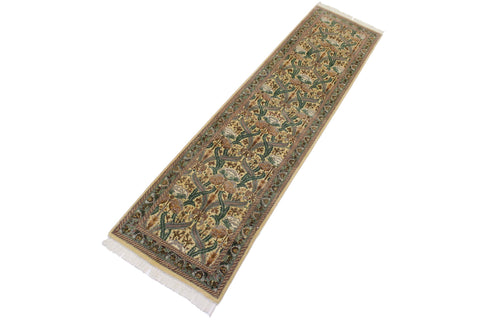 handmade Traditional Hamjolie Beige Green Hand Knotted RUNNER 100% WOOL area rug 2' x 10'