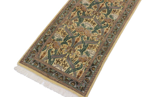 handmade Traditional Hamjolie Beige Green Hand Knotted RUNNER 100% WOOL area rug 2' x 10'