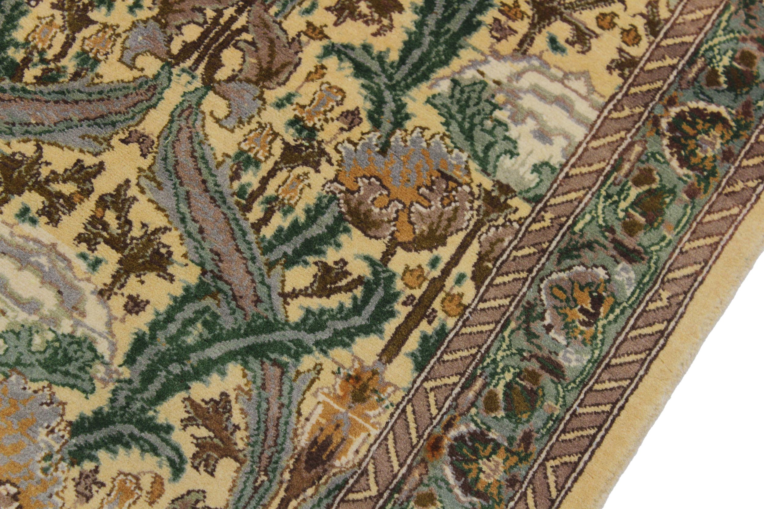 handmade Traditional Hamjolie Beige Green Hand Knotted RUNNER 100% WOOL area rug 2' x 10'