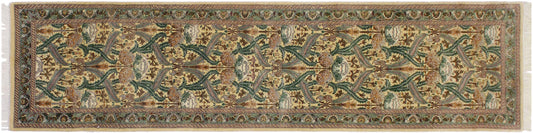 handmade Traditional Hamjolie Beige Green Hand Knotted RUNNER 100% WOOL area rug 2' x 10'