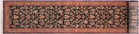 handmade Traditional Joshagan Black Pink Hand Knotted RUNNER 100% WOOL area rug 2' x 14'