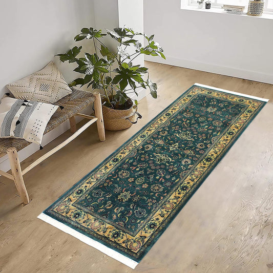 handmade Traditional Victoria Green Beige Hand Knotted RUNNER 100% WOOL area rug 3' x 6'
