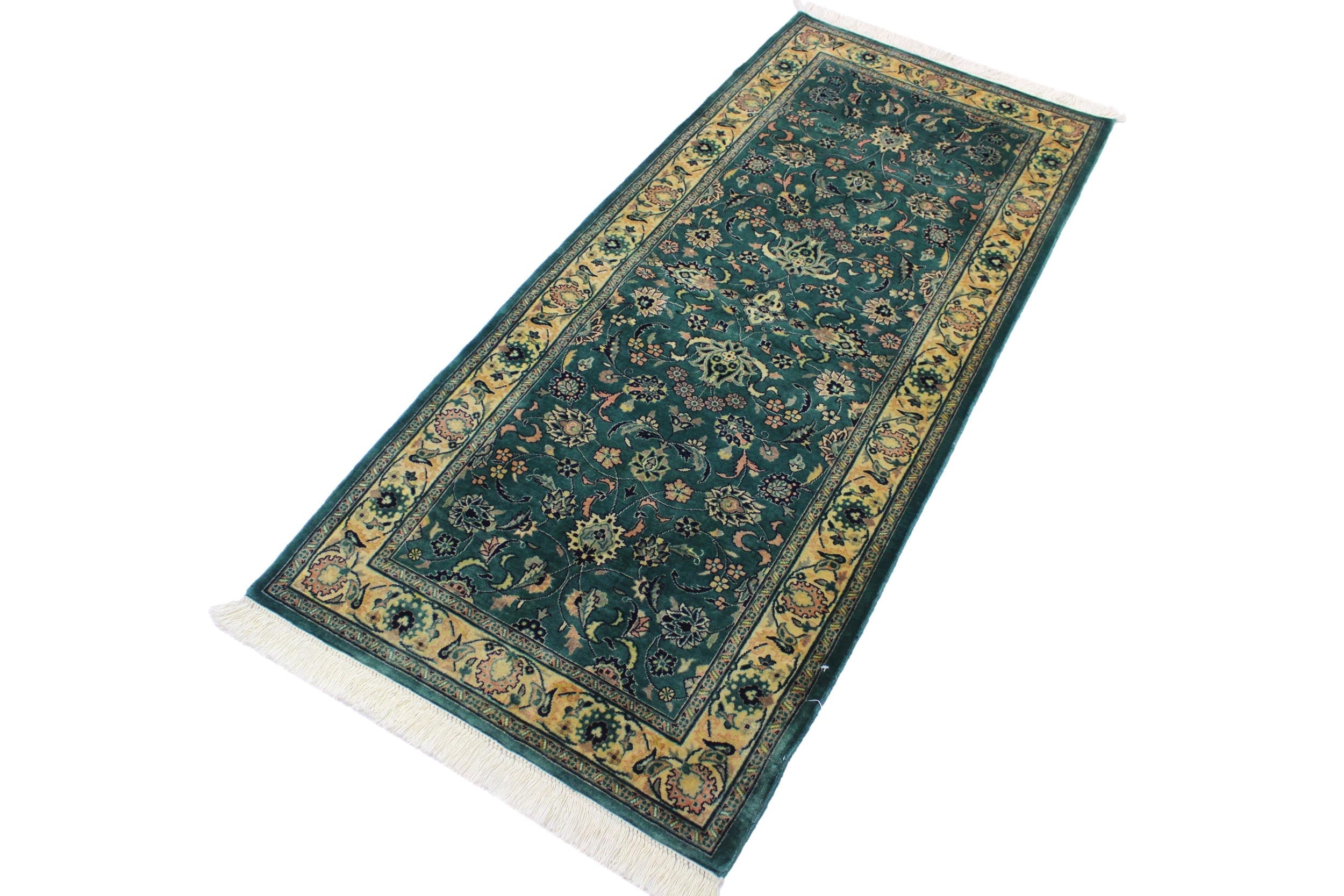 handmade Traditional Victoria Green Beige Hand Knotted RUNNER 100% WOOL area rug 3' x 6'