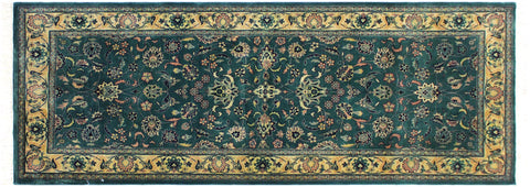 handmade Traditional Victoria Green Beige Hand Knotted RUNNER 100% WOOL area rug 3' x 6'