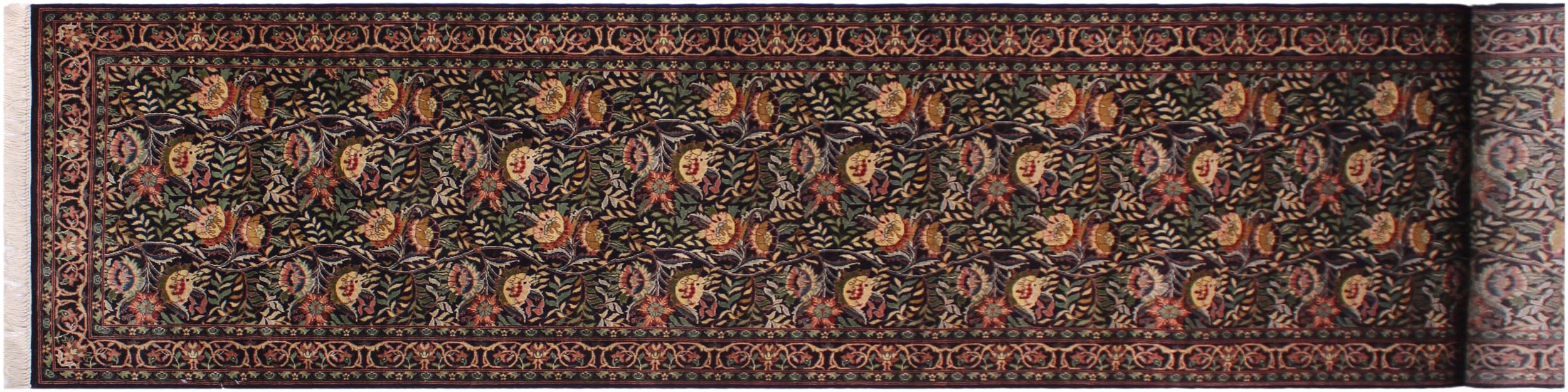 handmade Traditional Morris Black Red Hand Knotted RUNNER 100% WOOL area rug 3' x 14'
