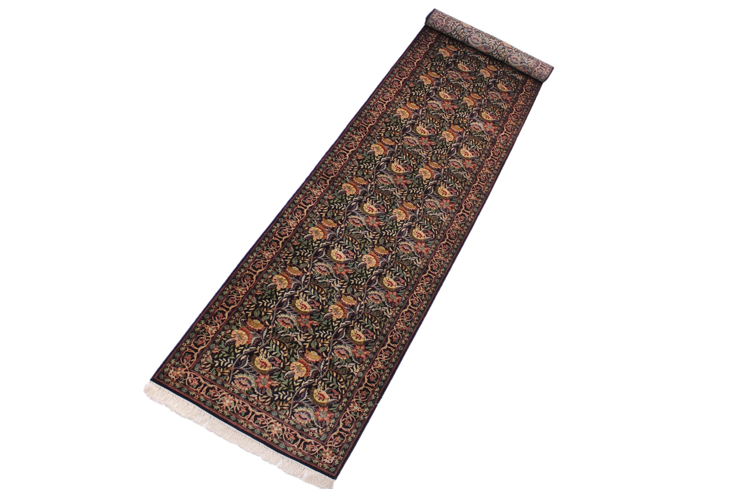 handmade Traditional Morris Black Red Hand Knotted RUNNER 100% WOOL area rug 3' x 14'