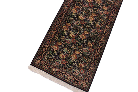 handmade Traditional Morris Black Red Hand Knotted RUNNER 100% WOOL area rug 3' x 14'
