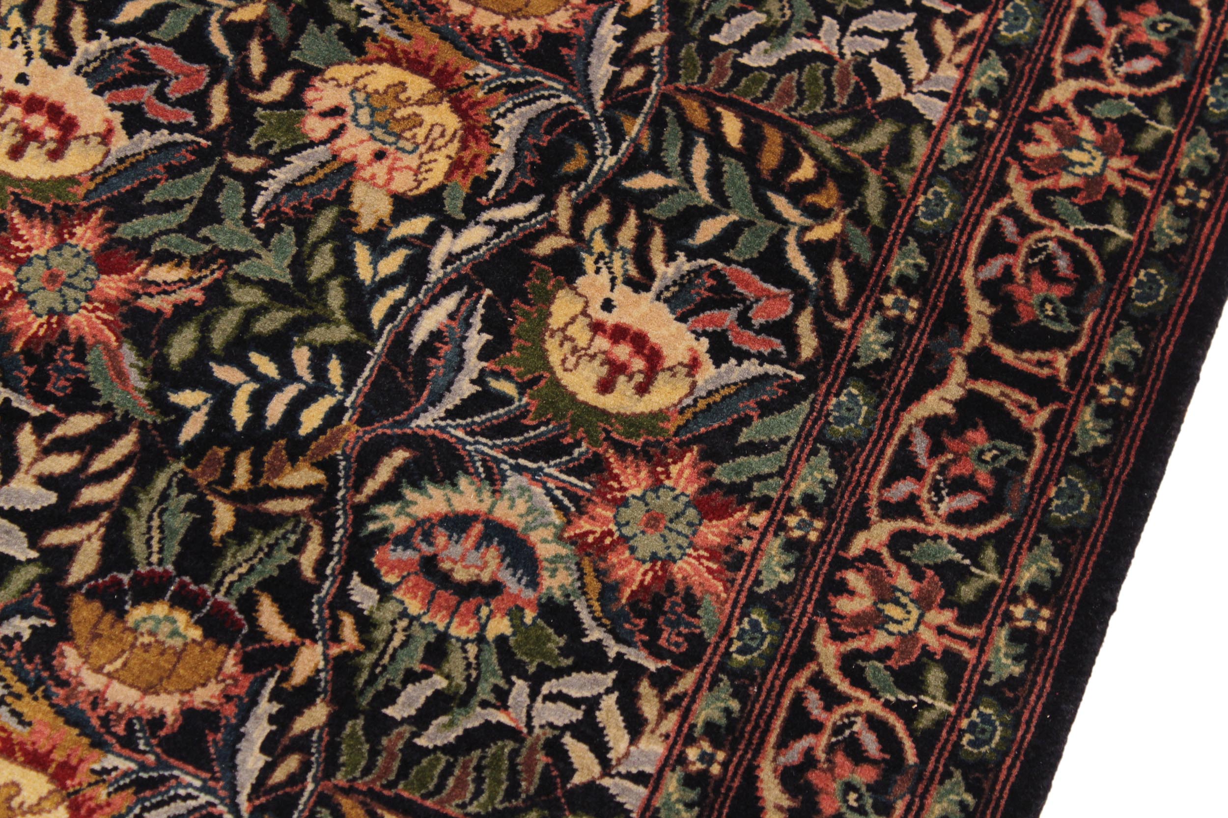 handmade Traditional Morris Black Red Hand Knotted RUNNER 100% WOOL area rug 3' x 14'