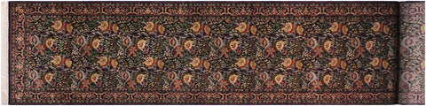 handmade Traditional Morris Black Red Hand Knotted RUNNER 100% WOOL area rug 3' x 14'