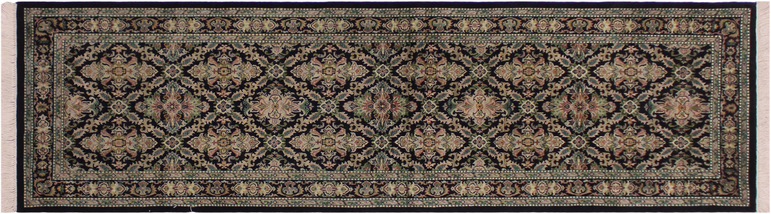 handmade Traditional Tabriz Black Green Hand Knotted RUNNER 100% WOOL area rug 3' x 8'