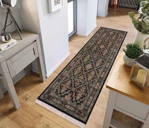 handmade Traditional Tabriz Black Green Hand Knotted RUNNER 100% WOOL area rug 3' x 8'