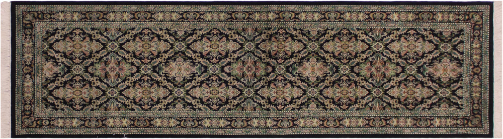 handmade Traditional Tabriz Black Green Hand Knotted RUNNER 100% WOOL area rug 3' x 8'