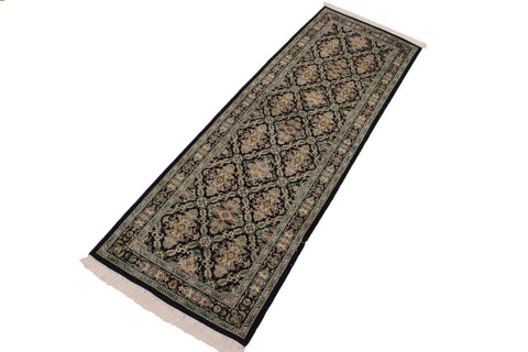 handmade Traditional Tabriz Black Green Hand Knotted RUNNER 100% WOOL area rug 3' x 8'