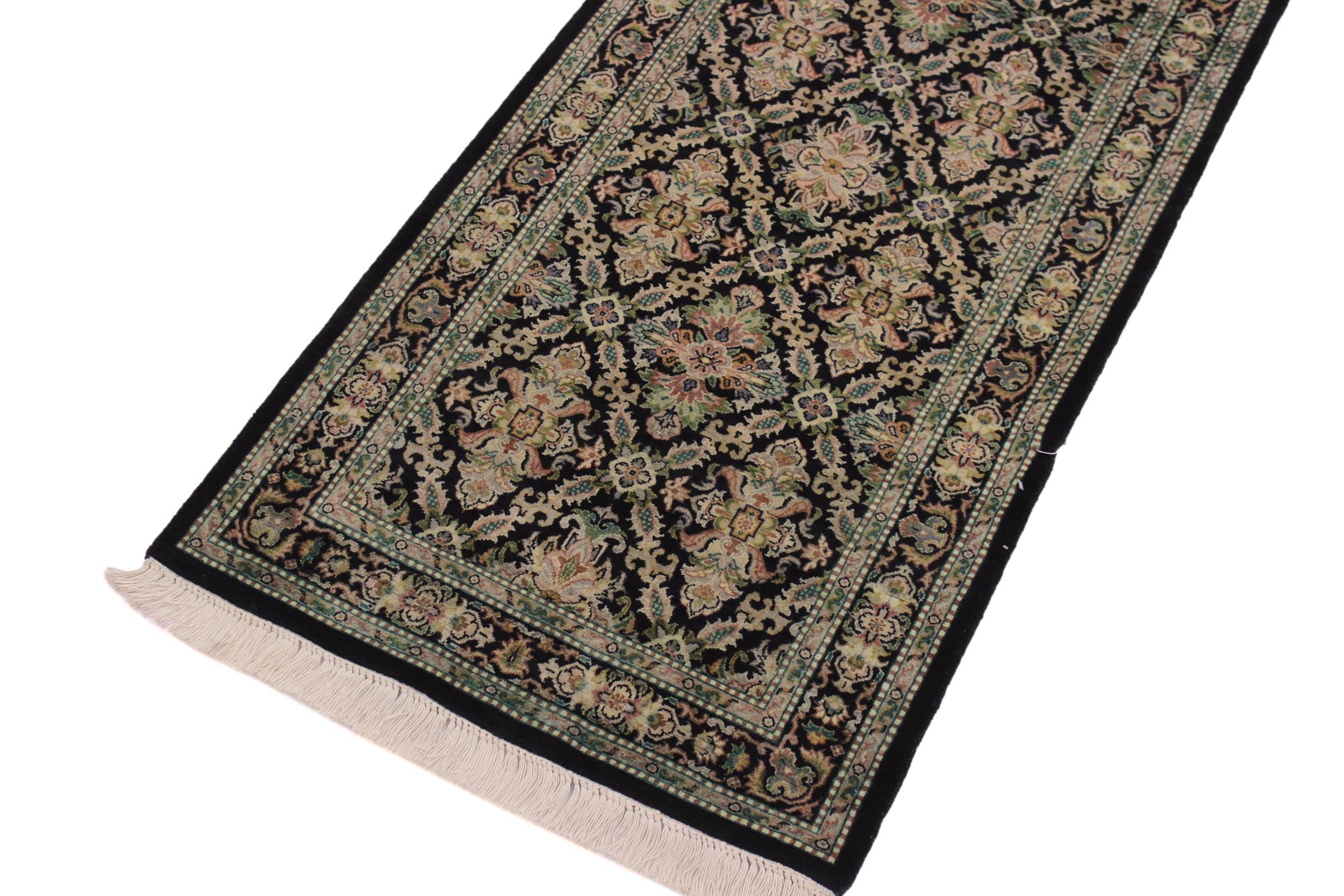 handmade Traditional Tabriz Black Green Hand Knotted RUNNER 100% WOOL area rug 3' x 8'