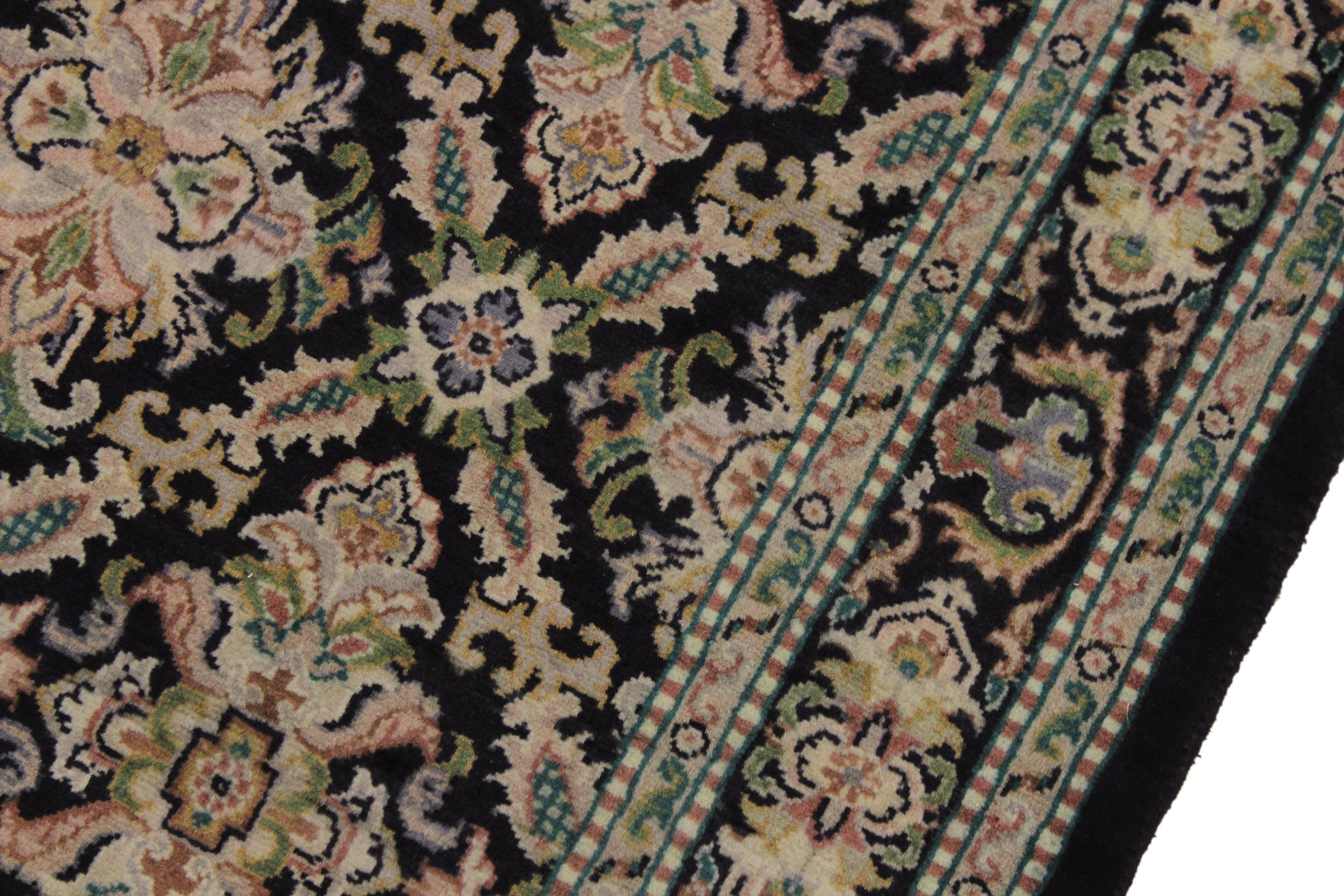 handmade Traditional Tabriz Black Green Hand Knotted RUNNER 100% WOOL area rug 3' x 8'