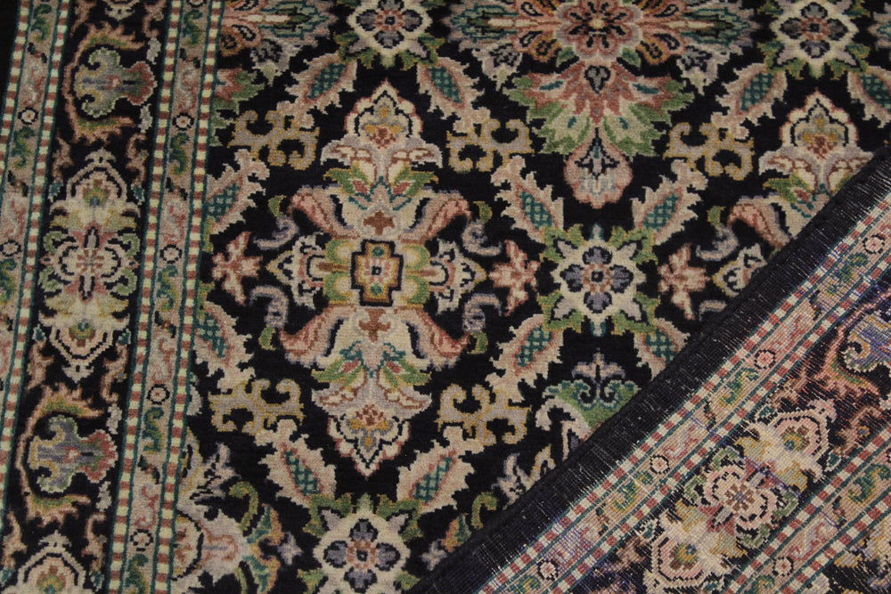 handmade Traditional Tabriz Black Green Hand Knotted RUNNER 100% WOOL area rug 3' x 8'